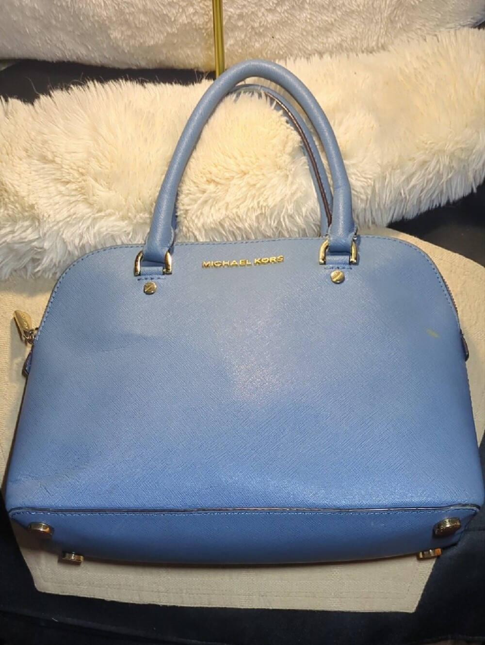 Michael Kors Powder Blue Saffiano Leather Dome Satchel $40 - Picture 4 of 9